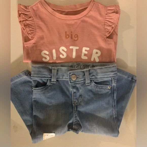 2pc Baby Shirt & jeans (18M shirt & 12M jeans) Carter’s + Cat & Jack NWOT - Picture 1 of 10